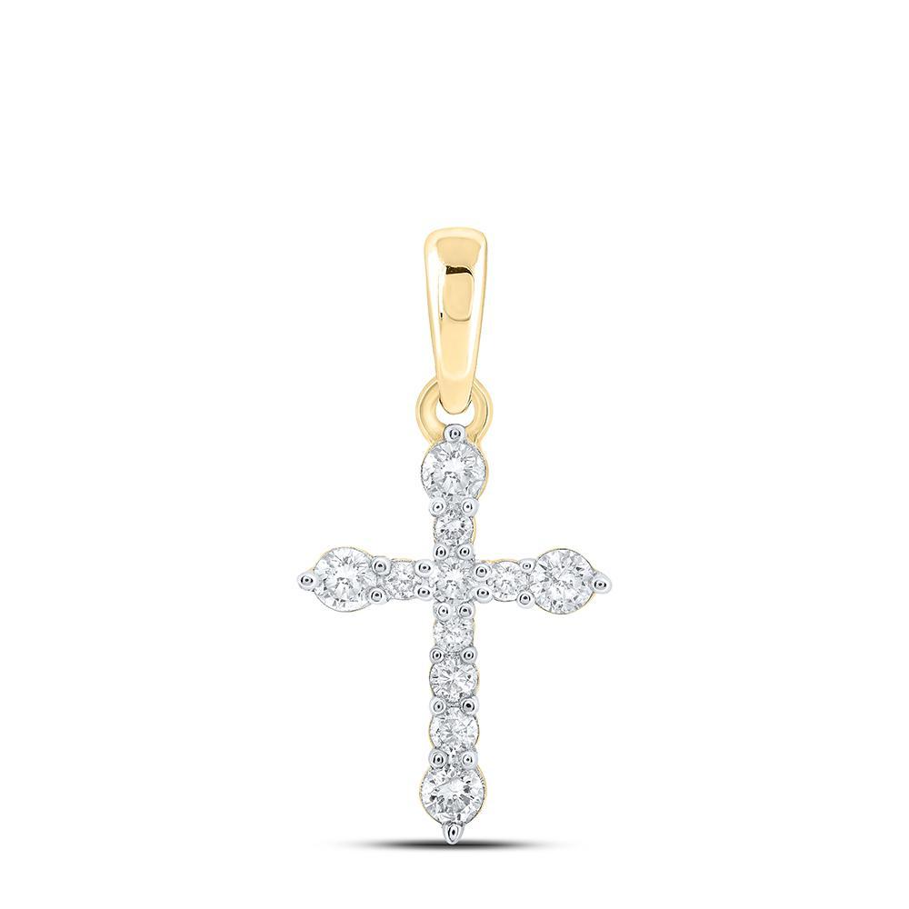 10kt Yellow Gold Womens Round Diamond Cross Pendant 1/4 Cttw