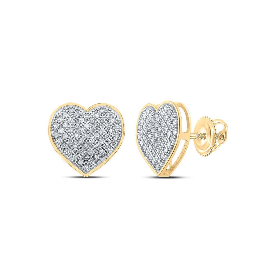 10kt Yellow Gold Womens Round Diamond Heart Earrings 1/3 Cttw