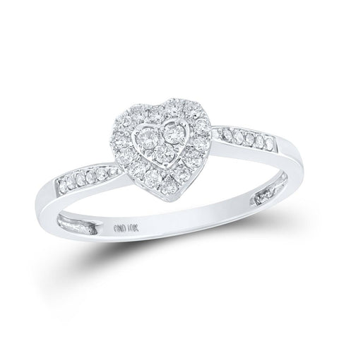 10kt White Gold Womens Round Diamond Heart Ring 1/4 Cttw