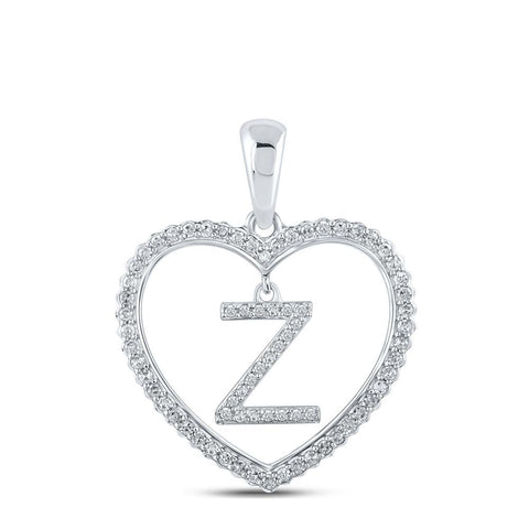 10kt White Gold Womens Round Diamond Heart Z Letter Pendant 1/4 Cttw