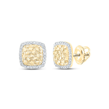 10kt Yellow Gold Womens Round Diamond Nugget Square Earrings 1/6 Cttw