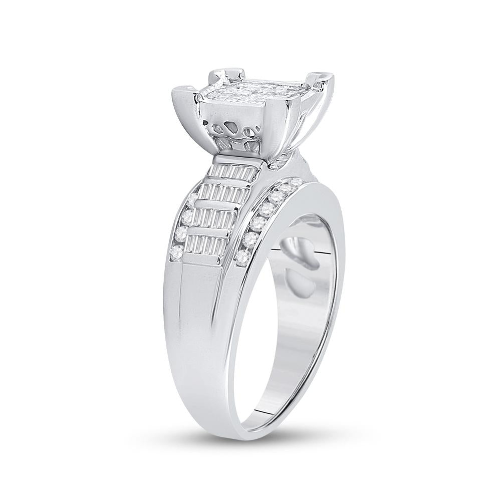 Sterling Silver Princess Diamond Square Cluster Bridal Wedding Engagement Ring 1 Cttw