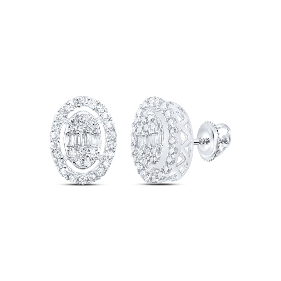 10kt White Gold Womens Baguette Diamond Oval Earrings 3/8 Cttw
