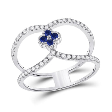 14kt White Gold Womens Round Blue Sapphire Clover Fashion Ring 3/8 Cttw