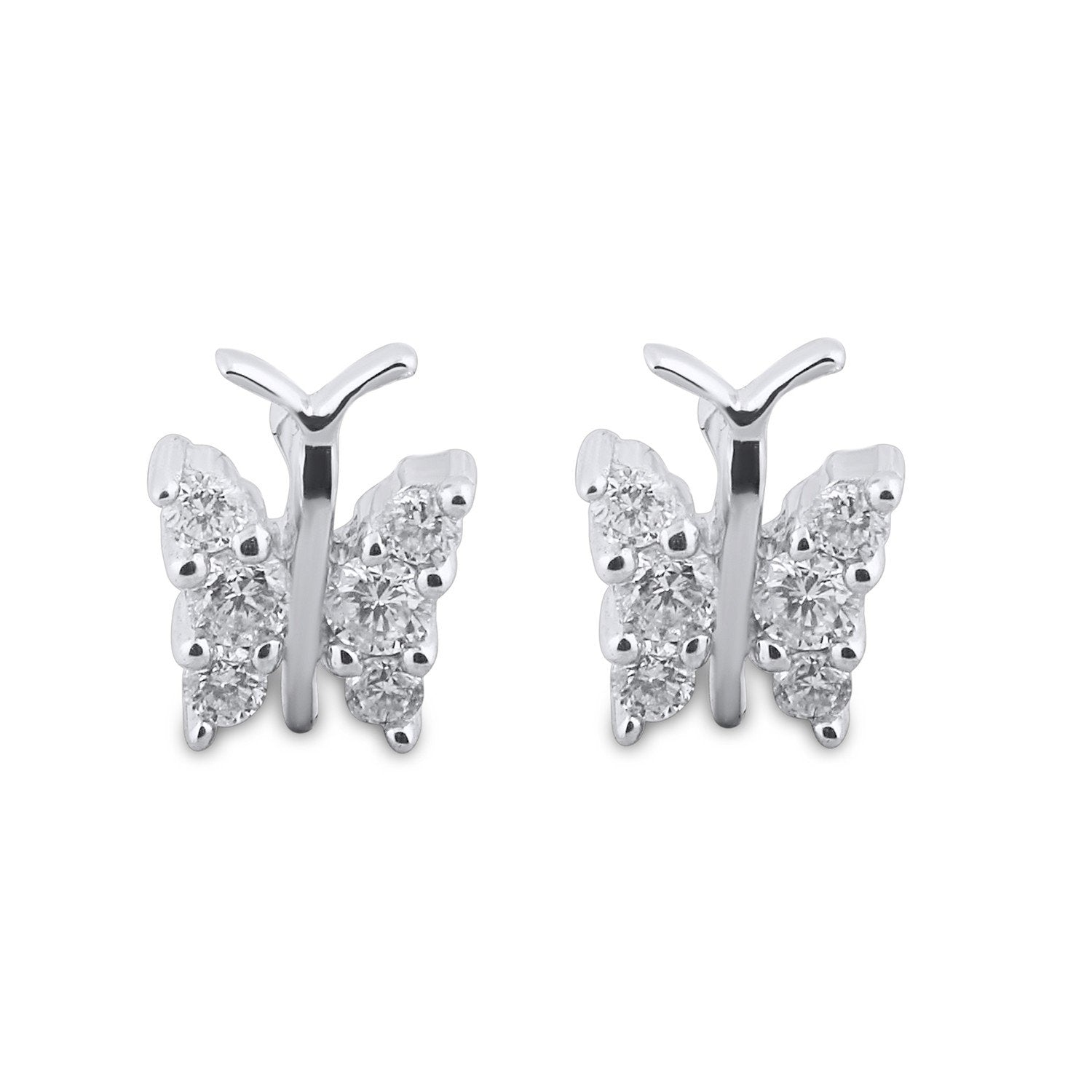 14kt White Gold Womens Round Diamond Butterfly Bug Earrings 1/3 Cttw