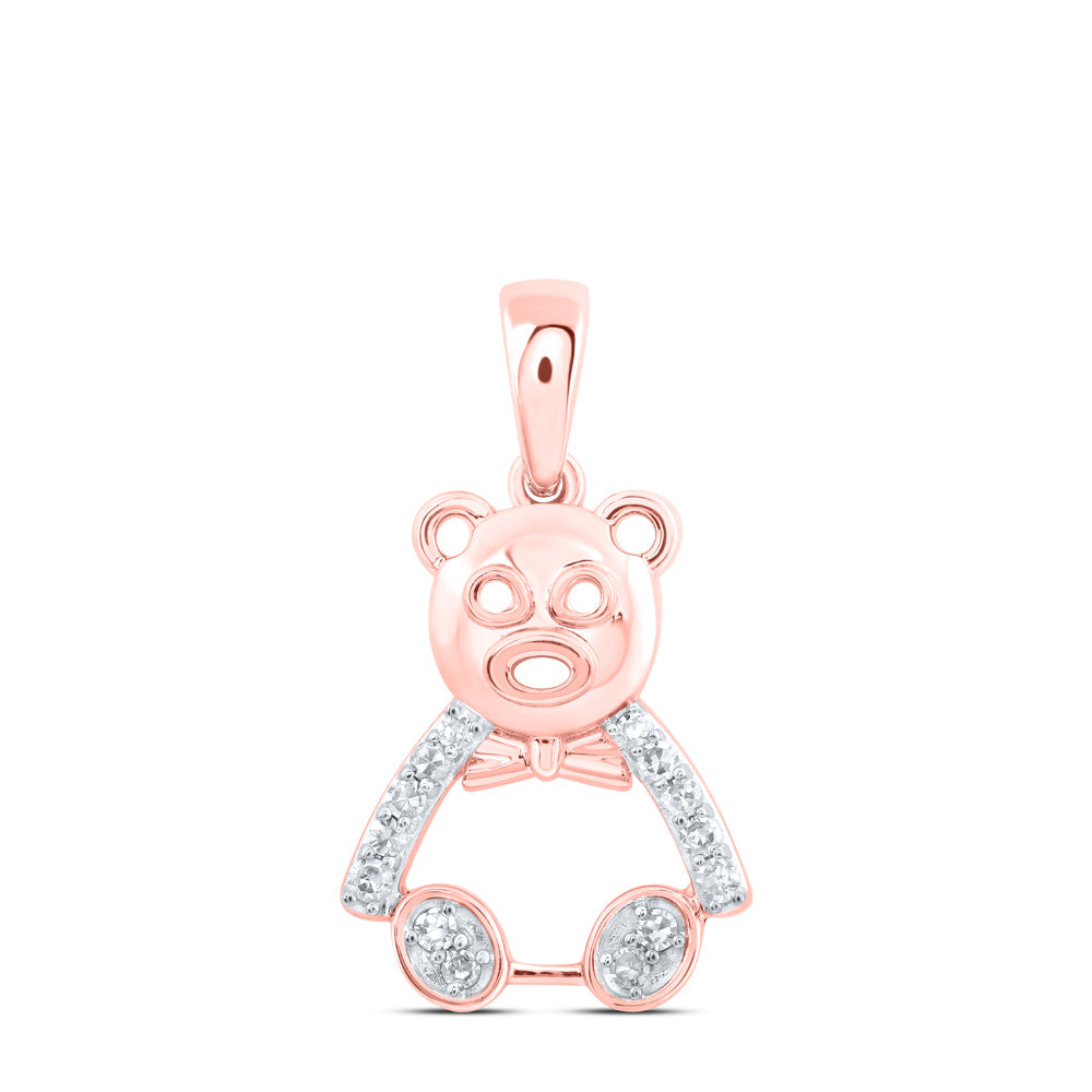 10kt Rose Gold Womens Round Diamond Teddy Bear Animal Pendant 1/10 Cttw