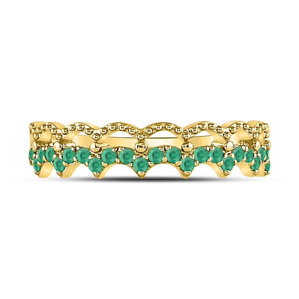 10kt Yellow Gold Womens Round Emerald Scalloped Stackable Band Ring 1/4 Cttw