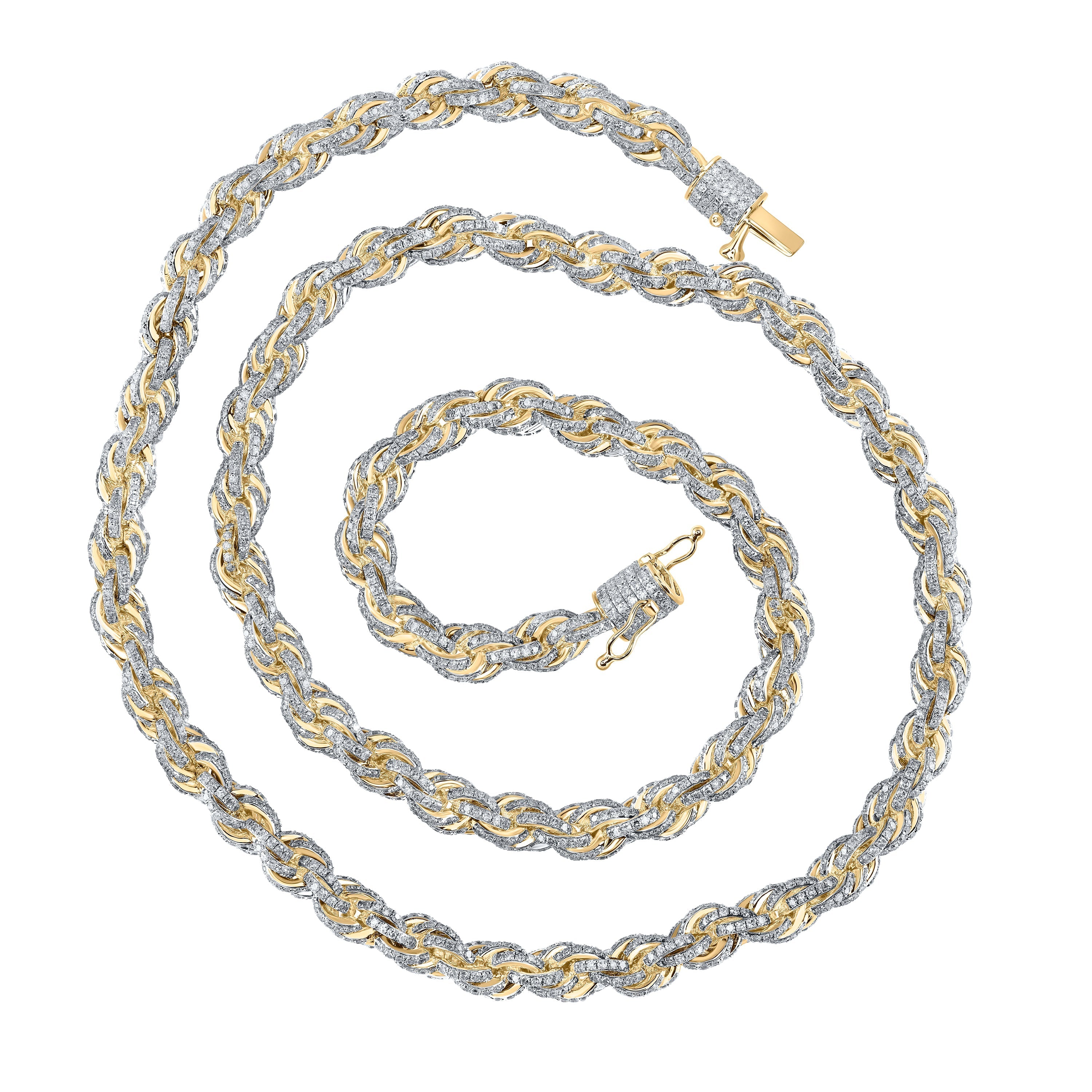 10kt Yellow Gold Mens Round Diamond 22-inch Rope Chain Necklace 16-3/4 Cttw
