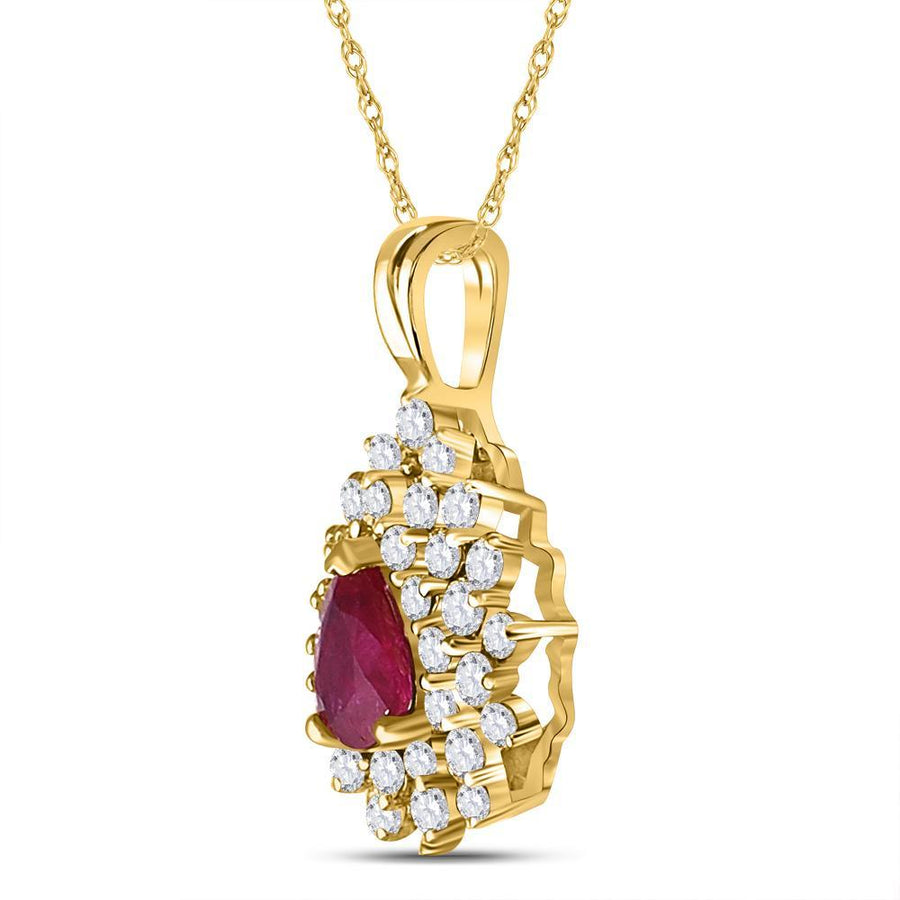 14kt Yellow Gold Womens Pear Ruby Diamond Solitaire Pendant 3/4 Cttw