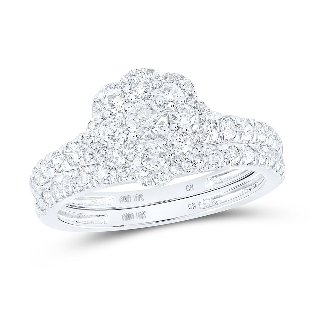 10kt White Gold Round Diamond Bridal Wedding Ring Band Set 1 Cttw