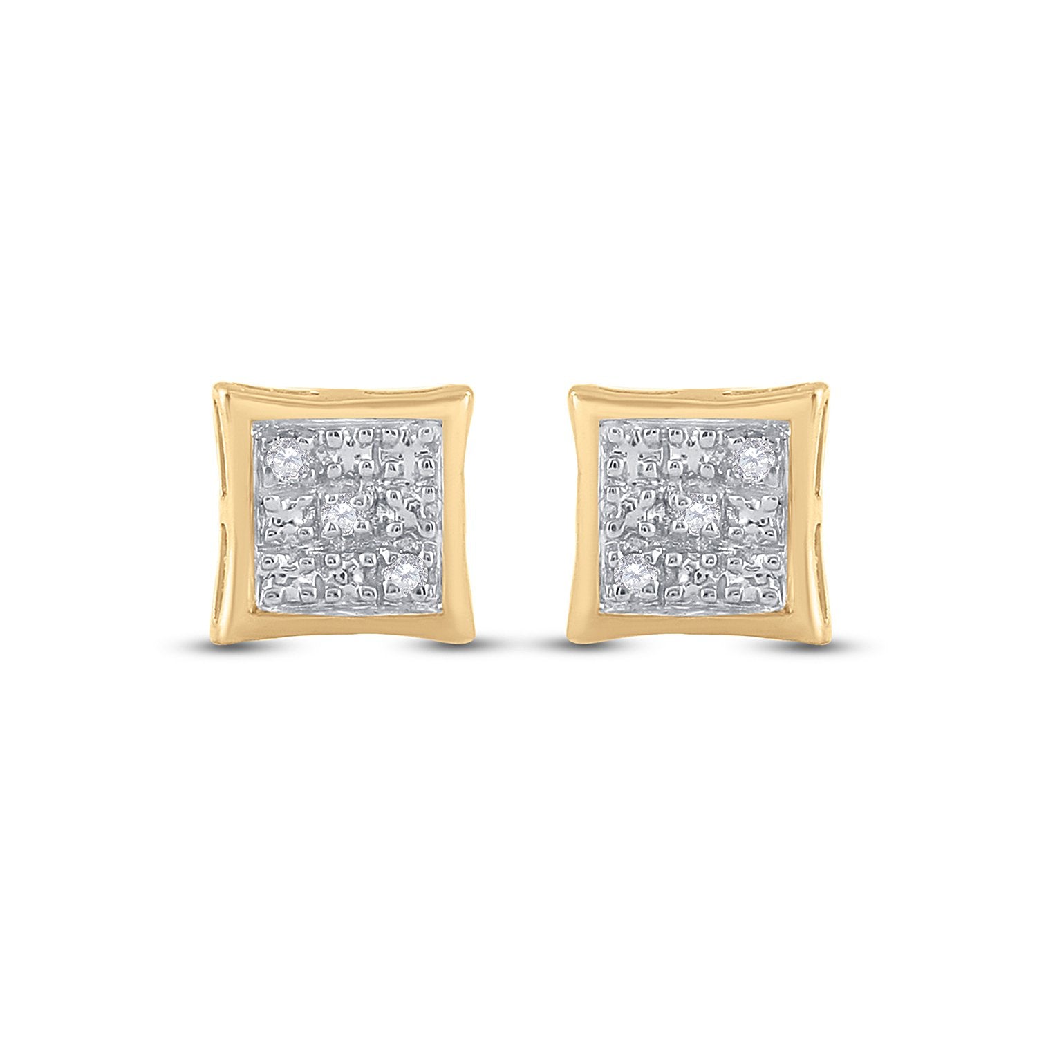 10kt Yellow Gold Womens Round Diamond Square Earrings .01 Cttw