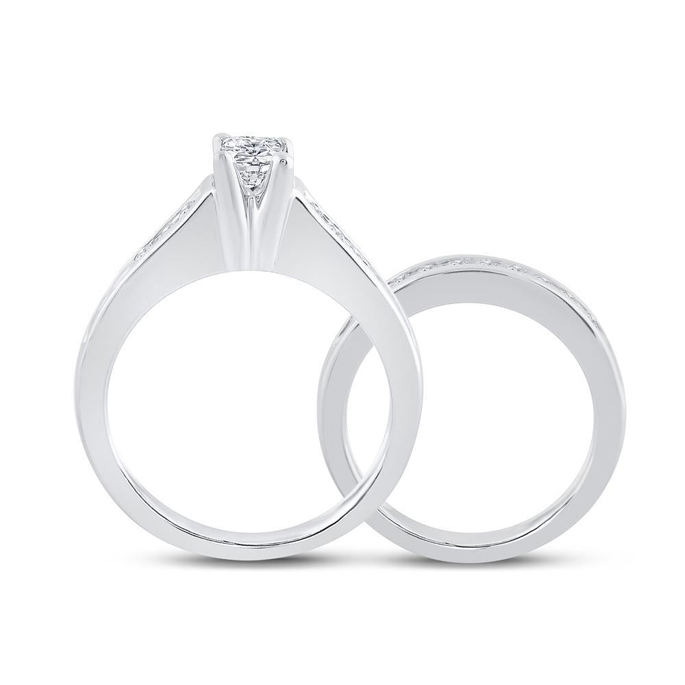 14kt White Gold Princess Diamond Bridal Wedding Ring Band Set 1 Cttw