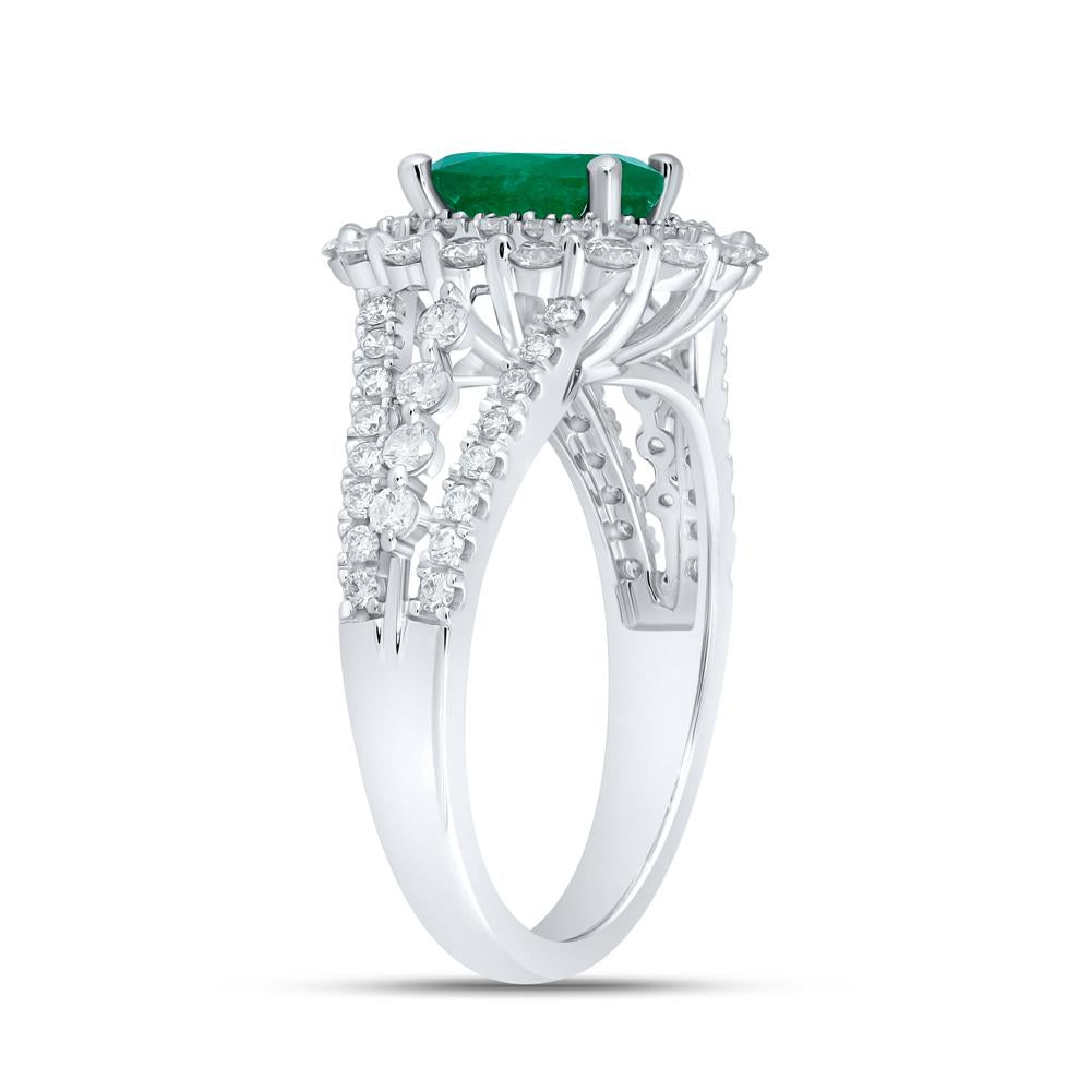 14kt White Gold Womens Oval Emerald Solitaire Diamond Fashion Ring 1-7/8 Cttw