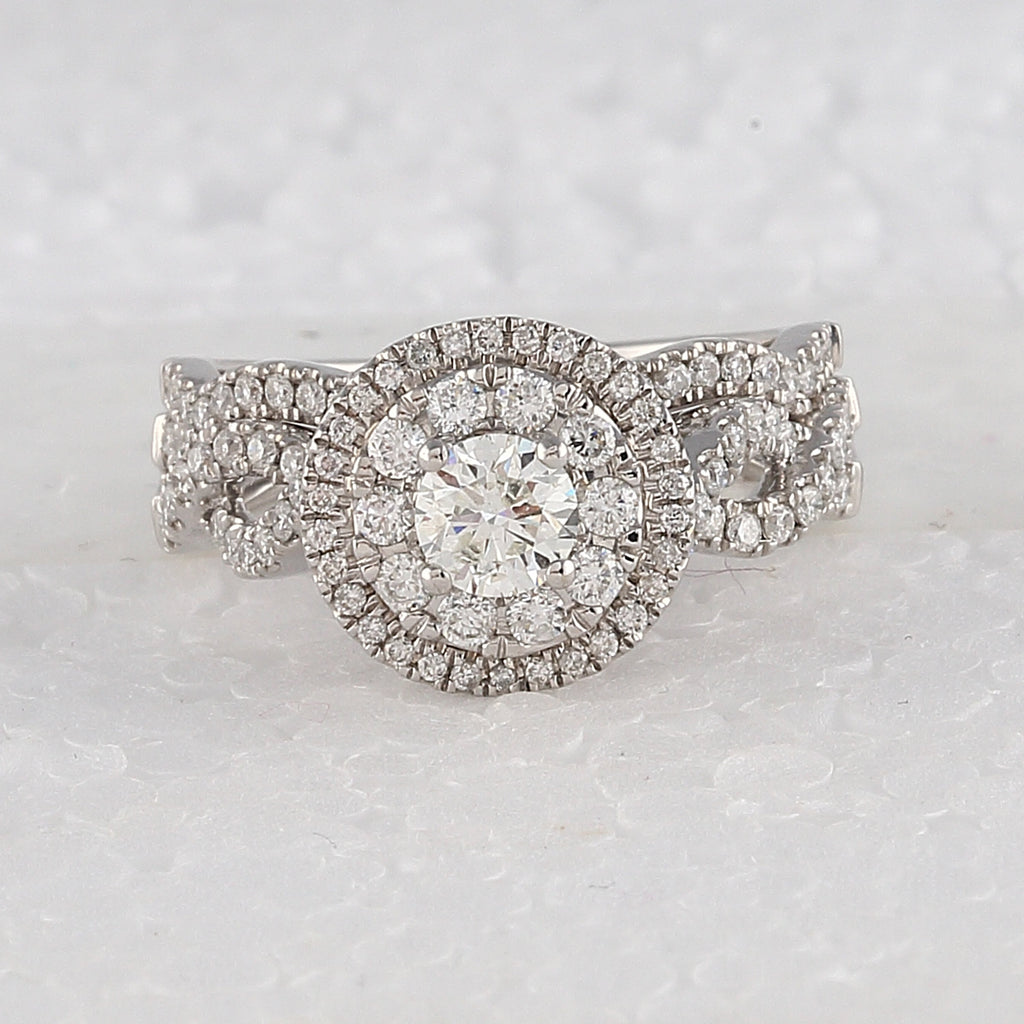 14kt White Gold Round Diamond Bridal Wedding Ring Band Set 1 Cttw