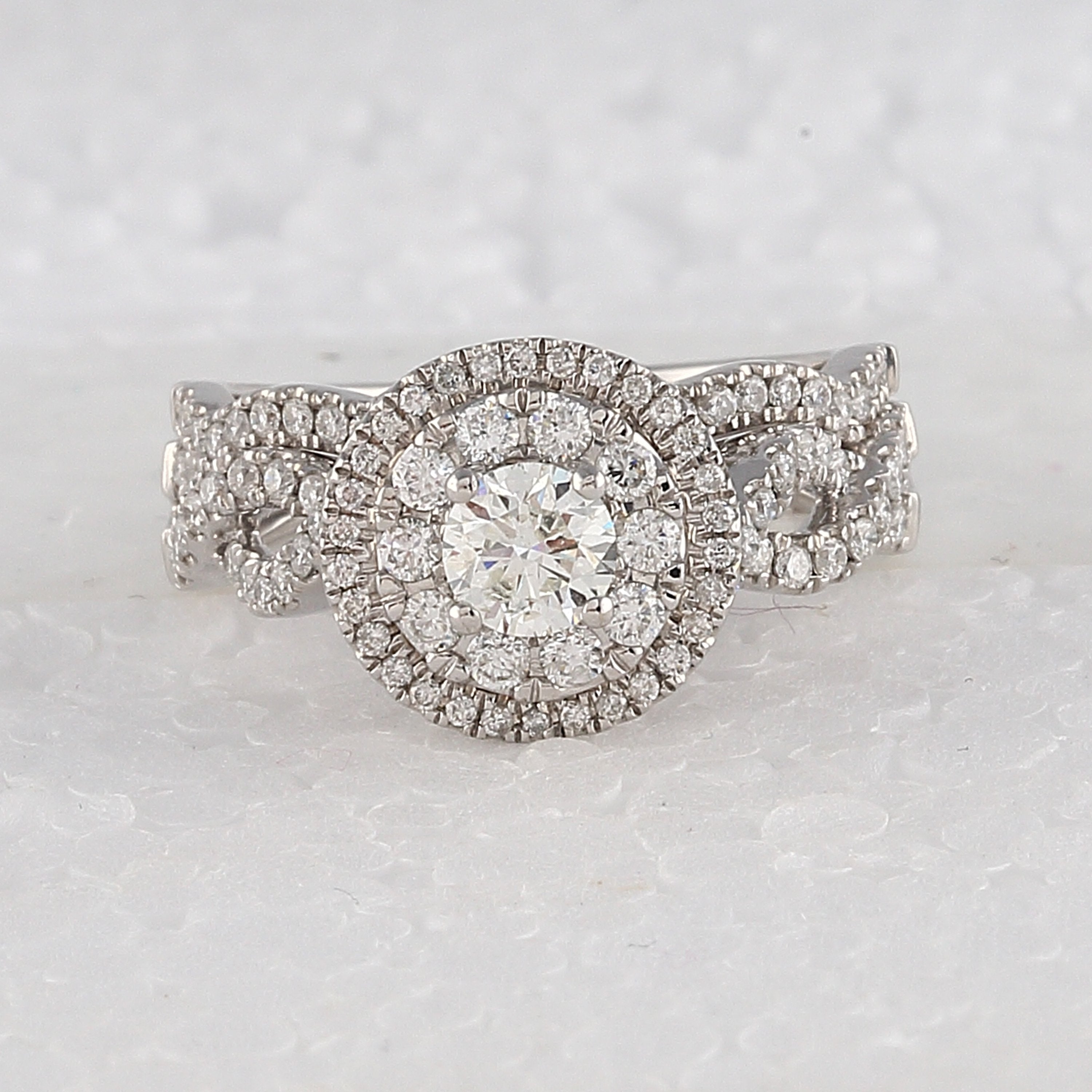 14kt White Gold Round Diamond Bridal Wedding Ring Band Set 1 Cttw