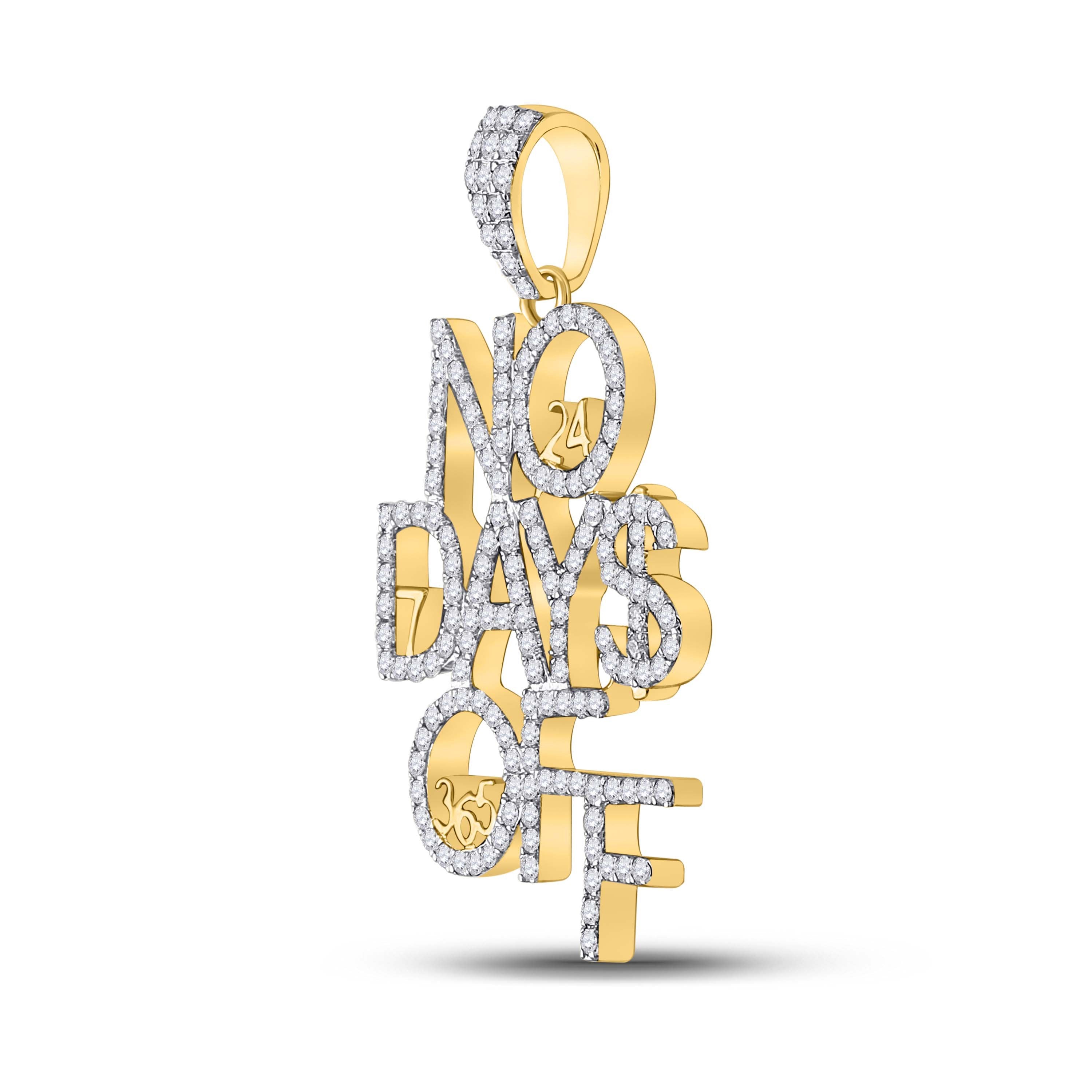 10kt Yellow Gold Mens Round Diamond No Days Off 24 7 365 Phrase Charm Pendant 2 Cttw