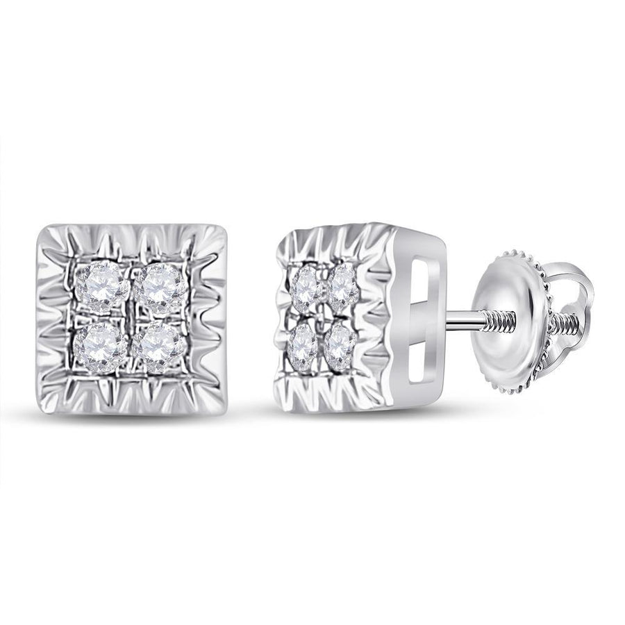 10kt White Gold Womens Round Diamond Square Earrings 1/10 Cttw