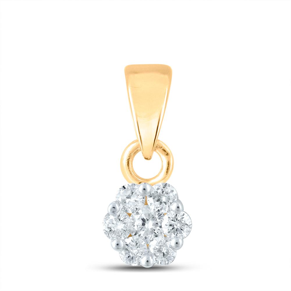14kt Yellow Gold Womens Round Diamond Flower Cluster Pendant 1/4 Cttw