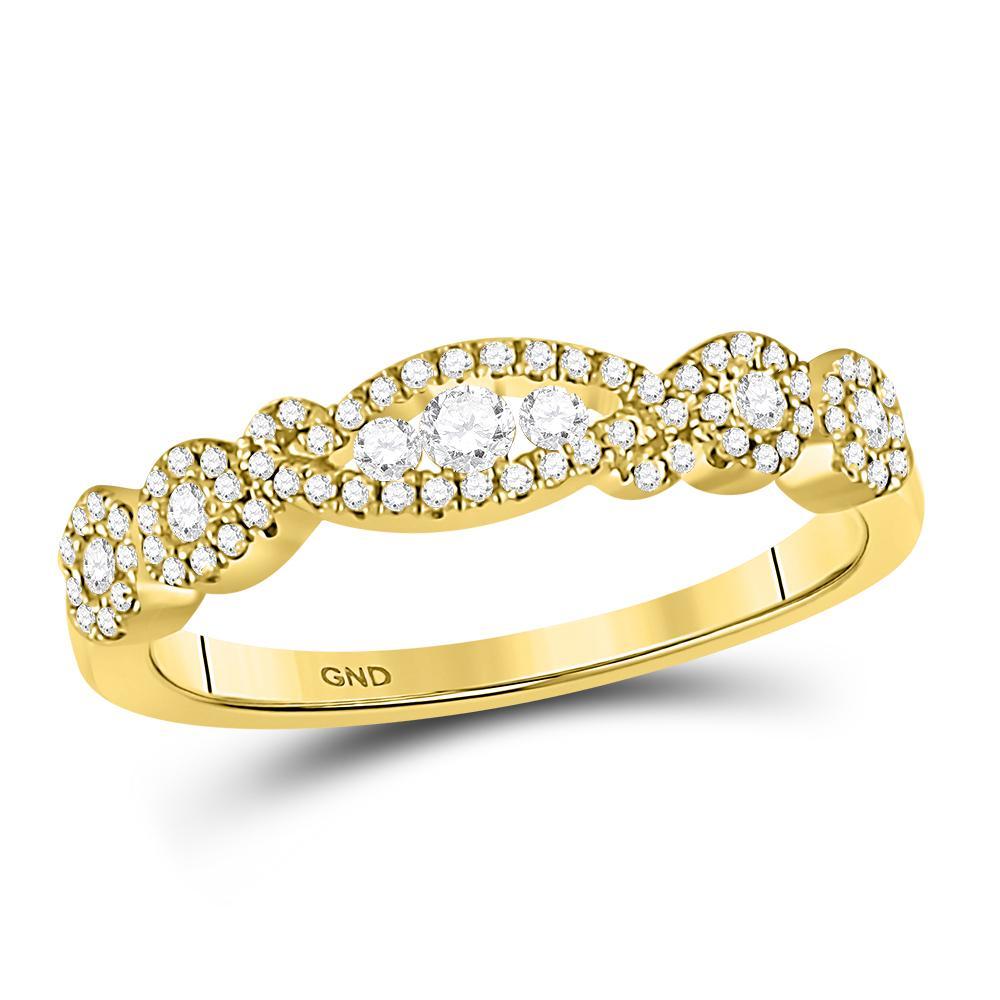 14kt Yellow Gold Womens Round Diamond 3-Stone Band Ring 1/3 Cttw