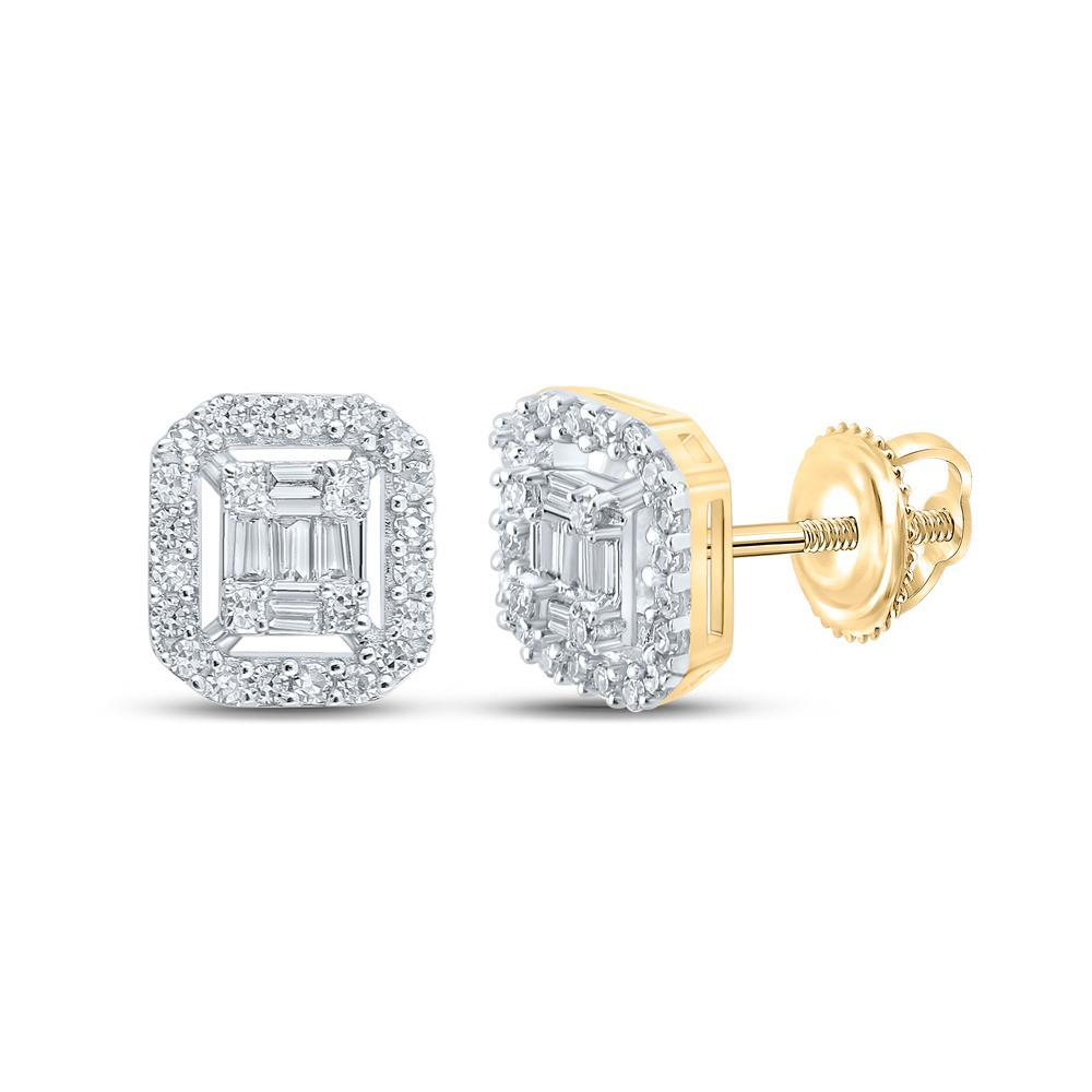 14kt Yellow Gold Baguette Diamond Square Earrings 1/4 Cttw