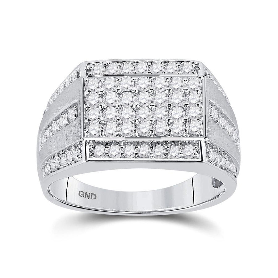 10kt White Gold Mens Round Diamond Cluster Ring 1-1/4 Cttw