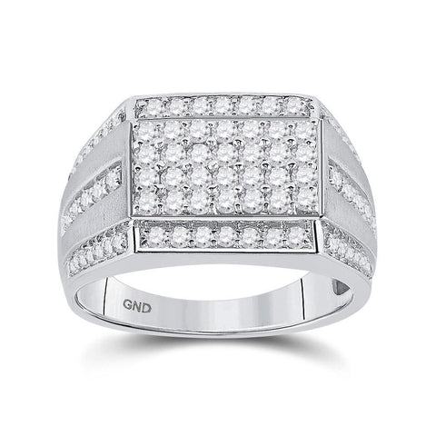 10kt White Gold Mens Round Diamond Cluster Ring 1-1/4 Cttw