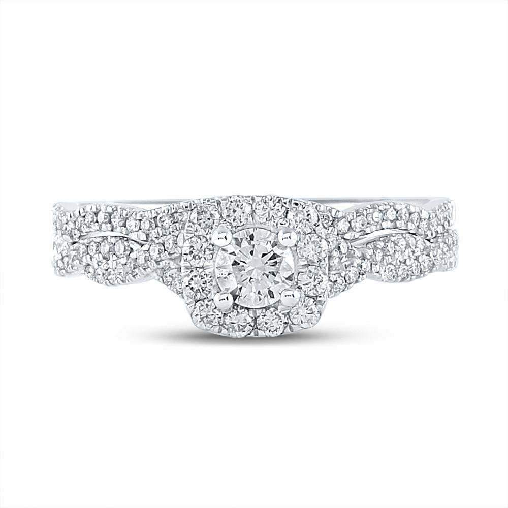 14kt White Gold Round Diamond Twist Bridal Wedding Ring Band Set 5/8 Cttw