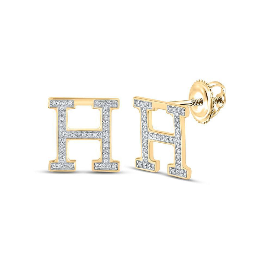 10kt Yellow Gold Womens Round Diamond H Initial Letter Earrings 1/5 Cttw
