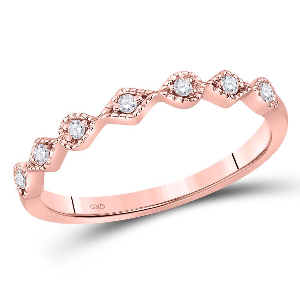 10kt Rose Gold Womens Round Diamond Stackable Band Ring 1/10 Cttw