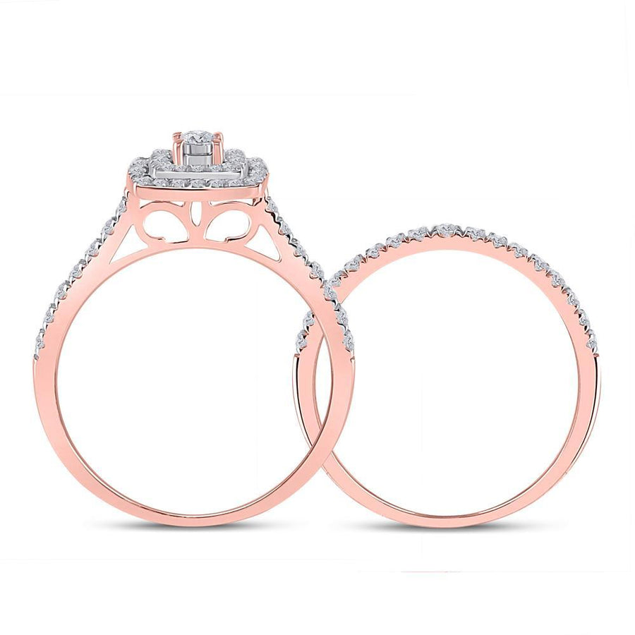 10kt Rose Gold Round Diamond Halo Bridal Wedding Ring Band Set 1/2 Cttw