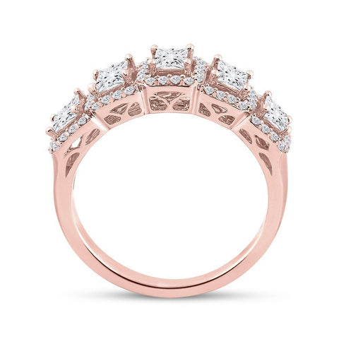 14kt Rose Gold Womens Princess Diamond 5-Stone Anniversary Ring 1 Cttw