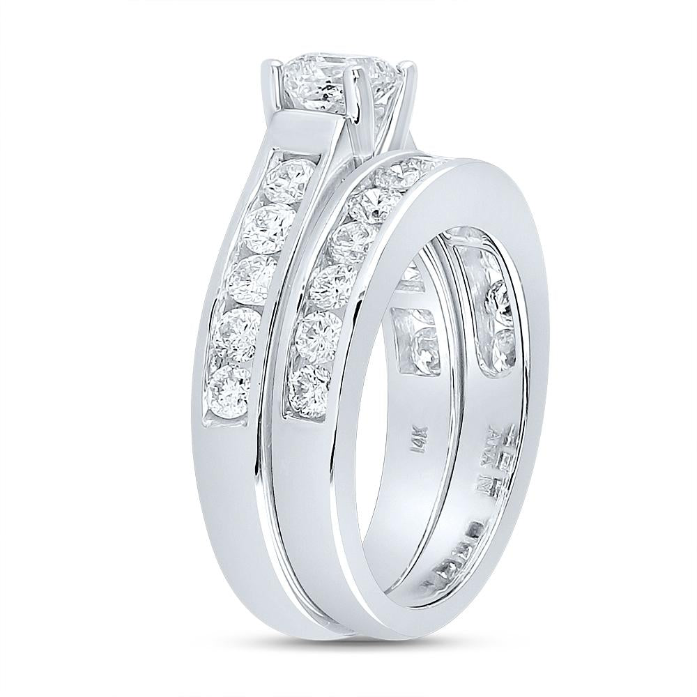 14kt White Gold Princess Diamond Bridal Wedding Ring Band Set 2 Cttw