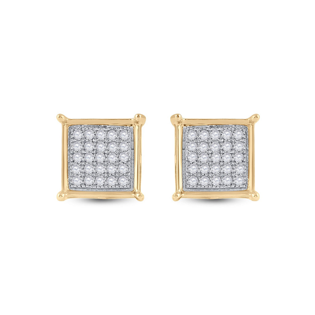 10kt Yellow Gold Womens Round Diamond Square Earrings 1/6 Cttw