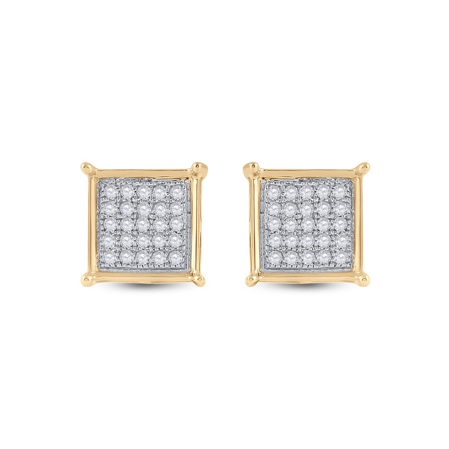 10kt Yellow Gold Womens Round Diamond Square Earrings 1/6 Cttw