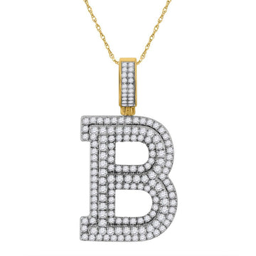 10kt Yellow Gold Mens Round Diamond Initial B Letter Charm Pendant 2 Cttw