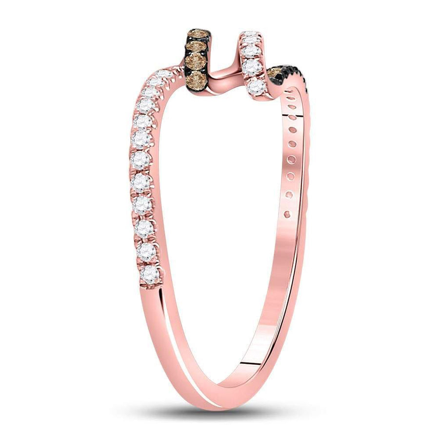 14kt Rose Gold Womens Round Brown Diamond Spiral Coil Band Ring 1/3 Cttw