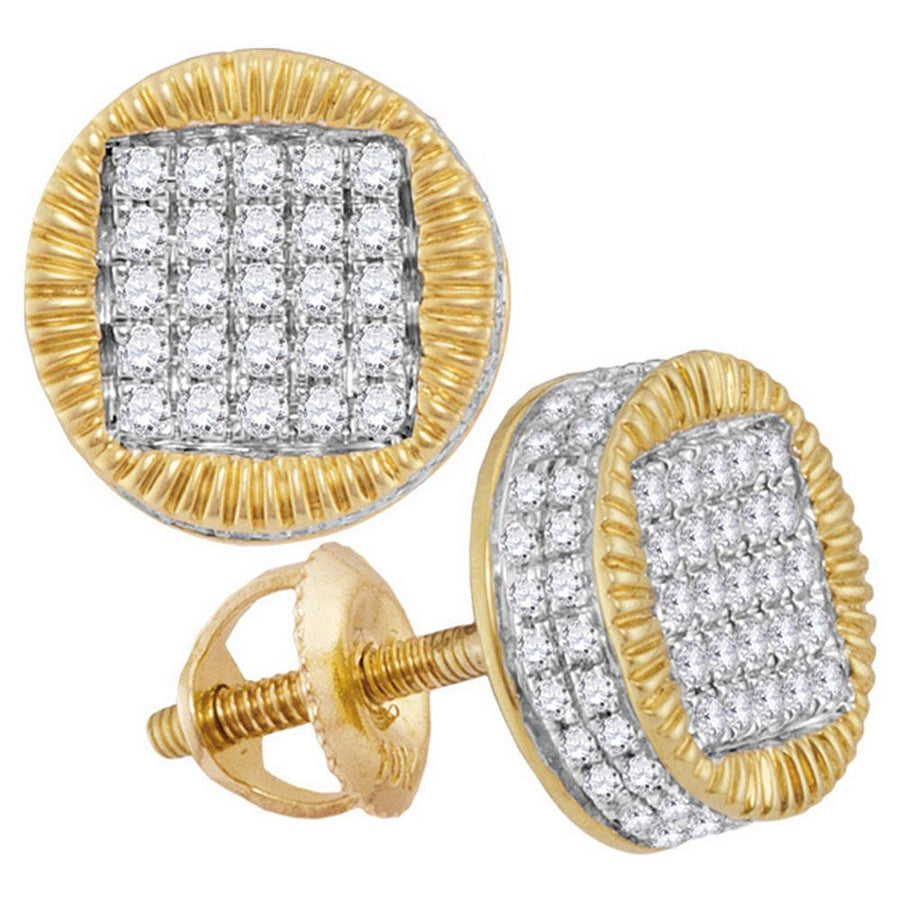 10kt Yellow Gold Mens Round Diamond Fluted Circle Stud Earrings 1/2 Cttw