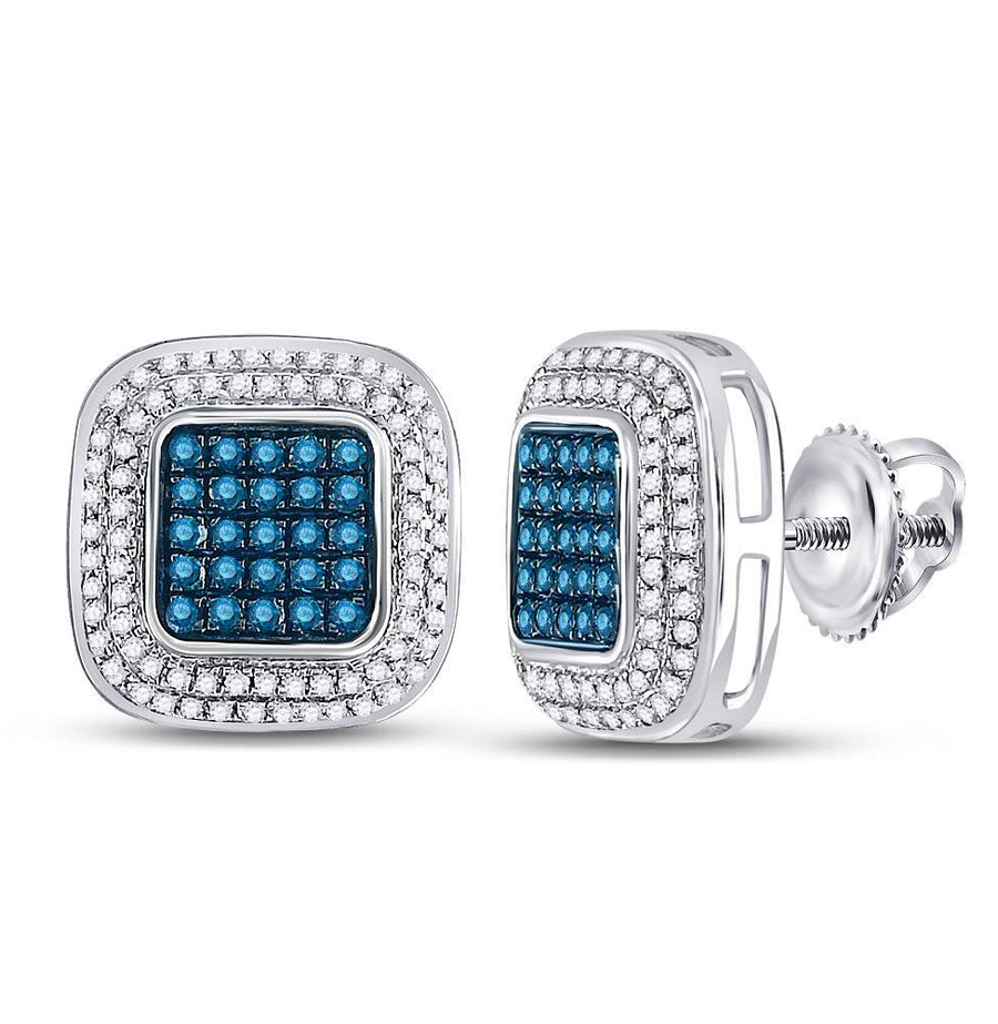 10kt White Gold Womens Round Blue Color Enhanced Diamond Square Earrings 1/2 Cttw