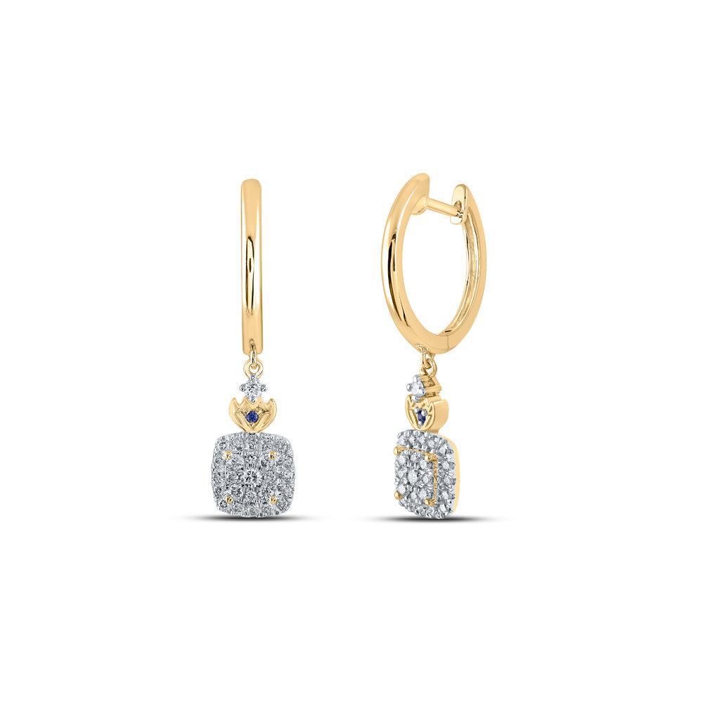 14kt Yellow Gold Womens Round Diamond Square Hoop Dangle Earrings 1/2 Cttw