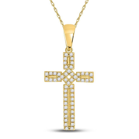 10kt Yellow Gold Womens Round Diamond Roman Cross Pendant 1/3 Cttw