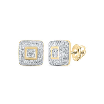 10kt Yellow Gold Womens Round Diamond Square Earrings 3/8 Cttw