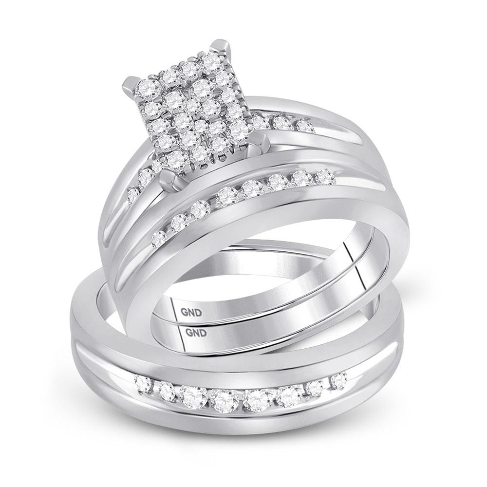 10kt White Gold His Hers Round Diamond Cluster Matching Wedding Set 5/8 Cttw