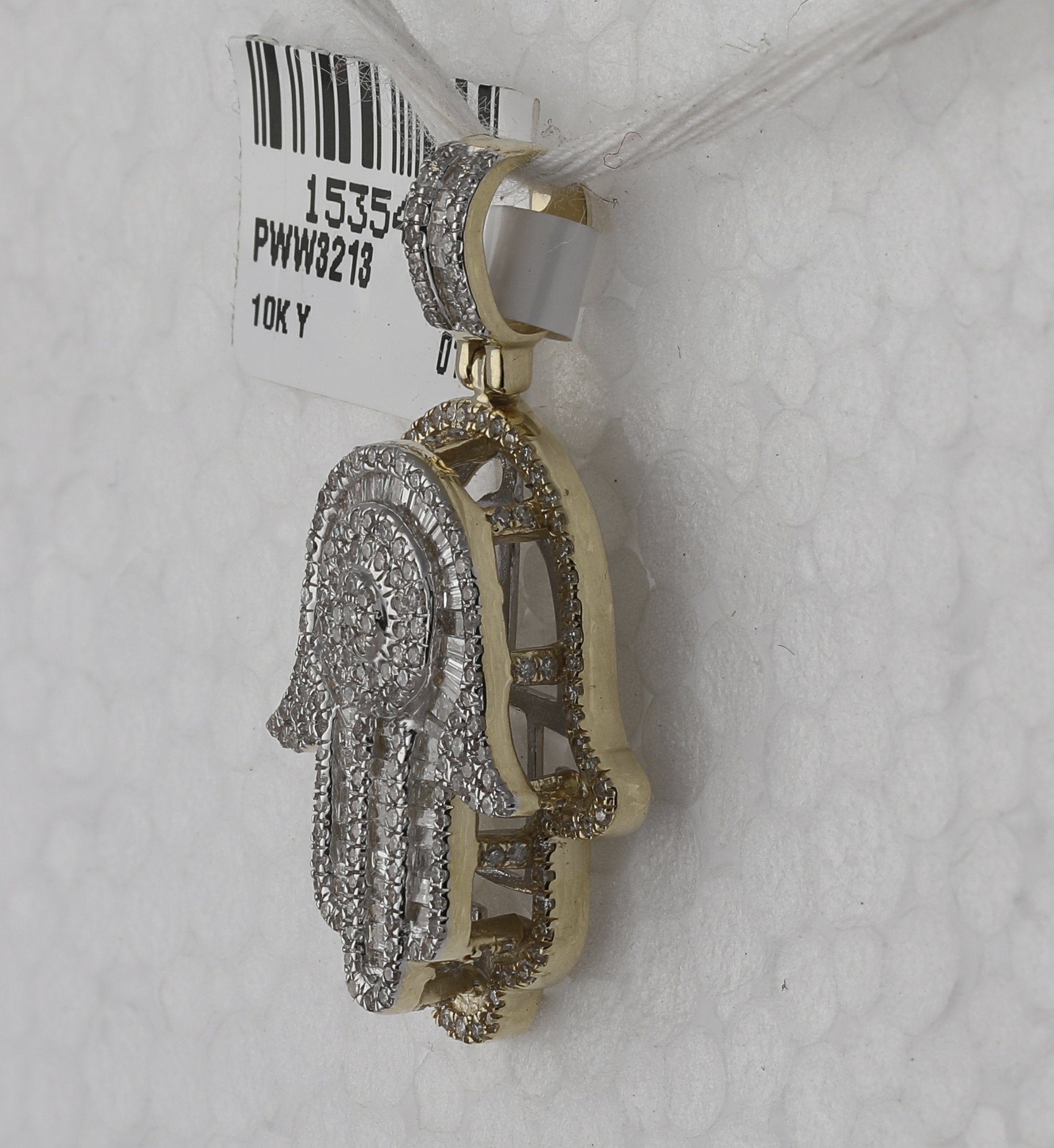10kt Yellow Gold Mens Baguette Diamond Hamsa Charm Pendant 1 Cttw