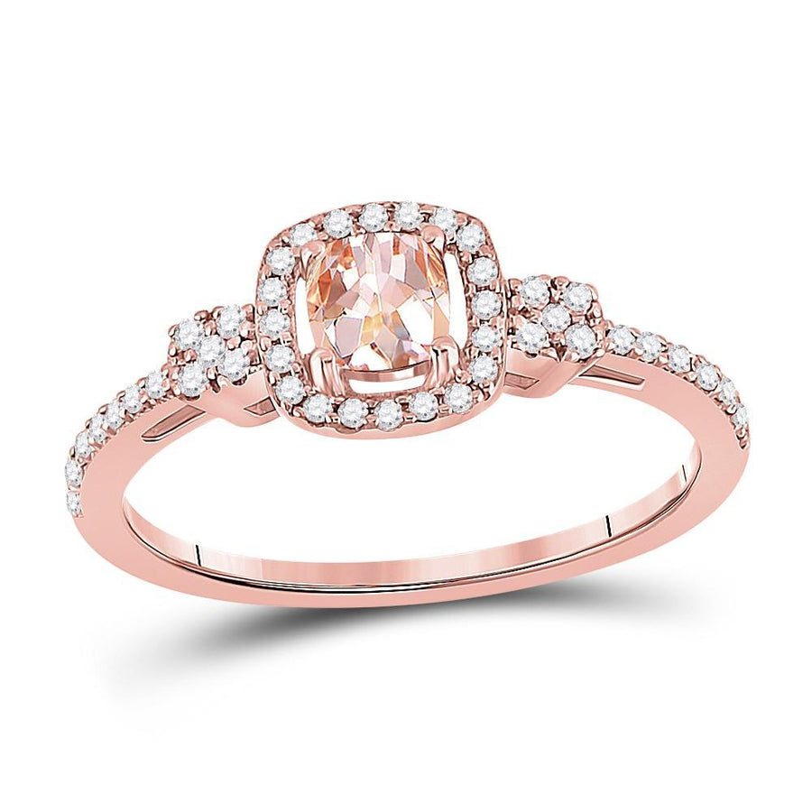 10kt Rose Gold Womens Cushion Morganite Diamond Halo Ring 5/8 Cttw