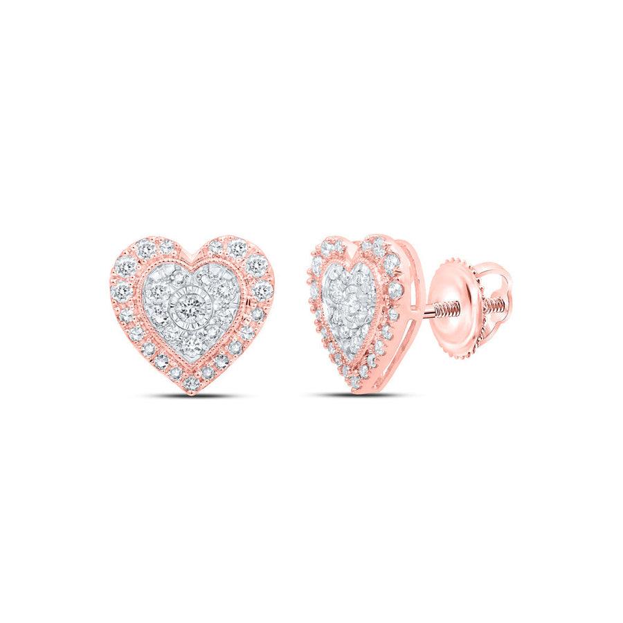 10kt Rose Gold Womens Round Diamond Heart Earrings 1/2 Cttw