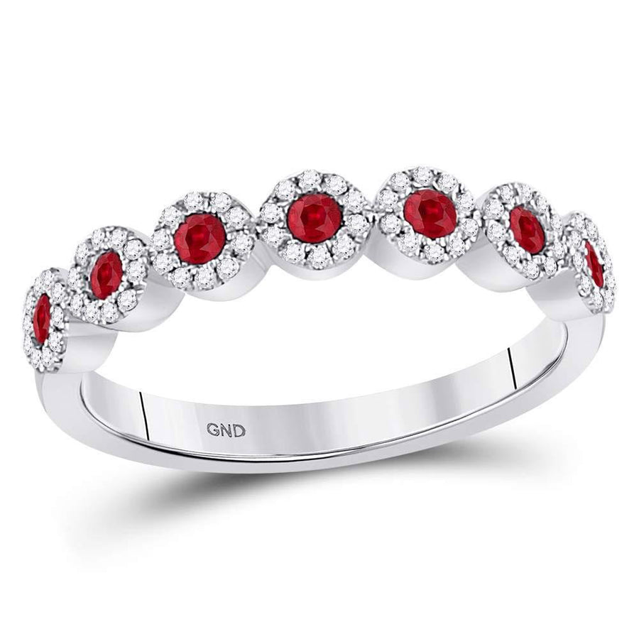 10kt White Gold Womens Round Ruby Circle Stackable Band Ring 1/2 Cttw