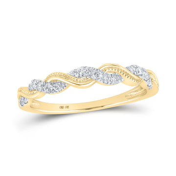 10kt Yellow Gold Womens Round Diamond Twist Stackable Band Ring 1/5 Cttw