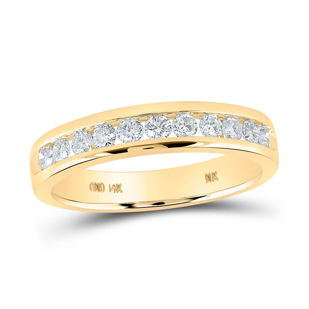 14kt Yellow Gold Womens Round Diamond Wedding Single Row Band 1/2 Cttw