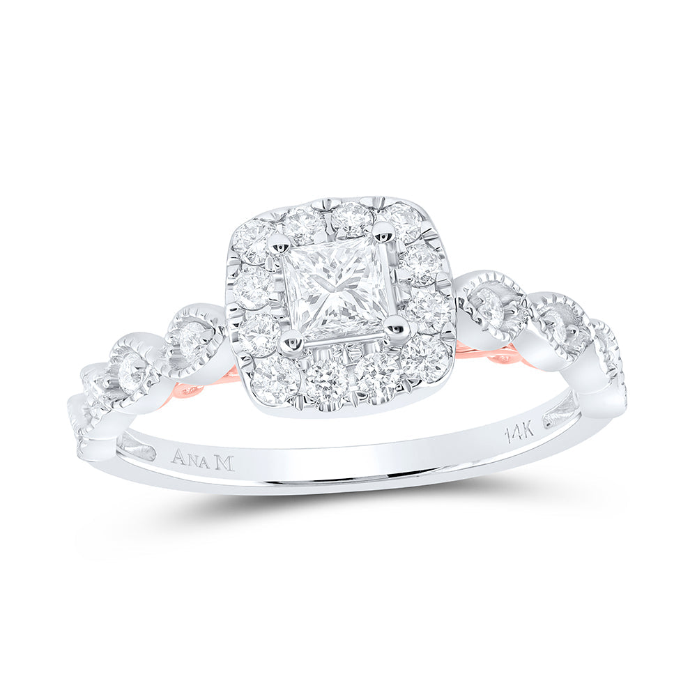 14kt Two-tone Gold Princess Diamond Solitaire Bridal Wedding Engagement Ring 3/4 Cttw