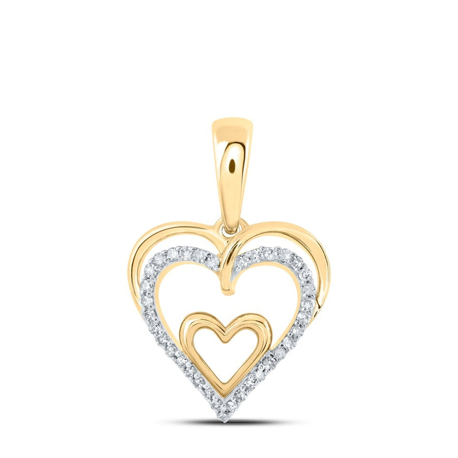 10kt Yellow Gold Womens Round Diamond Heart Pendant 1/10 Cttw